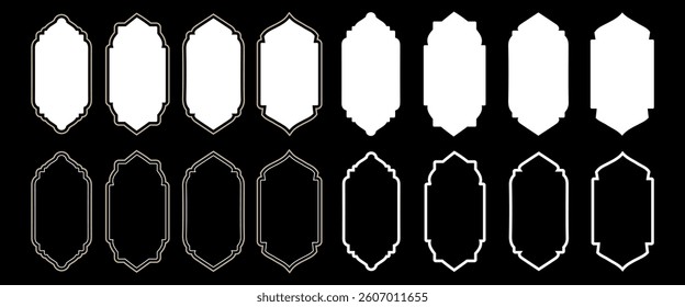 Shape Islamic door and window silhouette Arabic arch. Collection of patterns in oriental style. Decorative oriental window collection. Islamic arches in minimalist style. Vector illustration.