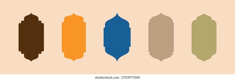 Forma puerta islámica y ventana silueta arco árabe. Marcos en diseño árabe musulmán para Ramadan Kareem. 