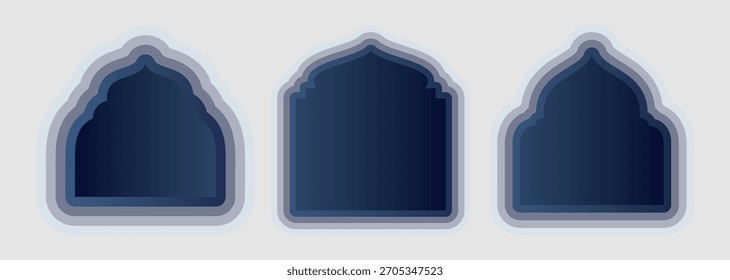 Shape Islamic door and window silhouette Arabic arch. Frames in Arabic Muslim design for Ramadan Kareem. 