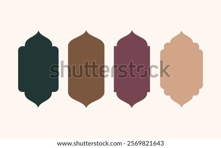 Shape Islamic door and window silhouette Arabic arch. Collection of patterns in oriental style. Frames in Arabic Muslim design for Ramadan Kareem. Vector mosque gate shape isolated on white background