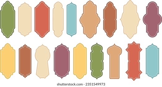 shape islamic window set. Arabian muslim shape arch. Ramadan kareem silhouette mosque gate. Islamic arabesque.