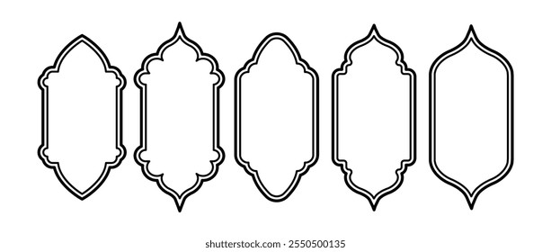 Forma ventanas islámicas. Arquitectura árabe. Marcos de kareem de Ramadán. Puertas marroquíes. Ilustración vectorial tradicional en estilo oriental.