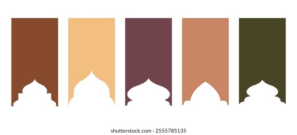 Shape Islamic Windows. Arabic architecture. Ramadan kareem frames. Moroccan gates. Traditional Vector illustration in oriental style.