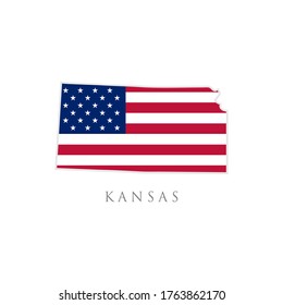 Forma del mapa estatal de Kansas con bandera estadounidense. ilustración vectorial. puede utilizarse para el día de la independencia de Estados Unidos, el nacionalismo y la ilustración del patriotismo. diseño de la bandera de los Estados Unidos