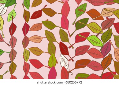 Shape of leaves drawing, abstract background pattern. Style of mosaic or tile. Vector illustration graphic.