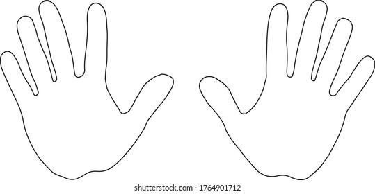 Forma de las palmas izquierda y derecha sobre un fondo blanco. Las huellas de ambas manos. Ilustración vectorial fácilmente escalable, aislada.