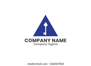 The shape of letter A, house and key modern logo design template with blue color. Simple logo for your business company.