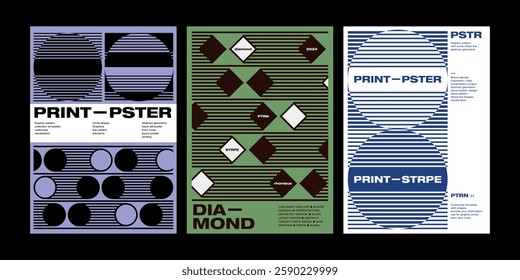 shape and line pattern poster template set stripes diamond rhombus circle pattern texture abstract geometric poster graphic design layout modern style brochure flyer editorial annual exhibition cover