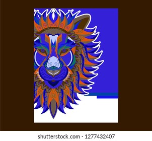 shape of lion head combined with colourful electronic board, concept of powerful technology - Vector