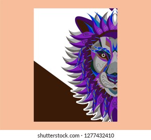 shape of lion head combined with colourful electronic board, concept of powerful technology - Vector