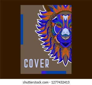 shape of lion head combined with colourful electronic board, concept of powerful technology - Vector