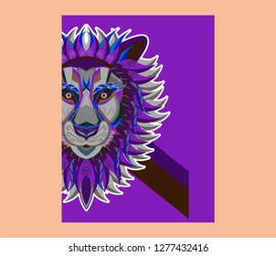 shape of lion head combined with colourful electronic board, concept of powerful technology - Vector