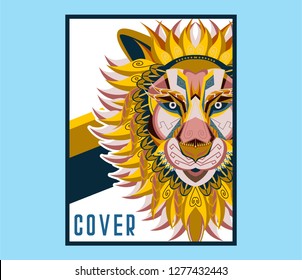 shape of lion head combined with colourful electronic board, concept of powerful technology - Vector