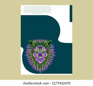shape of lion head combined with colourful electronic board, concept of powerful technology - Vector