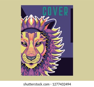 shape of lion head combined with colourful electronic board, concept of powerful technology - Vector