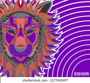 shape of lion head combined with colourful electronic board, concept of powerful technology - Vector
