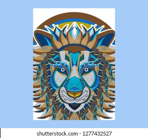 shape of lion head combined with colourful electronic board, concept of powerful technology - Vector
