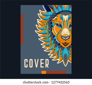 shape of lion head combined with colourful electronic board, concept of powerful technology - Vector