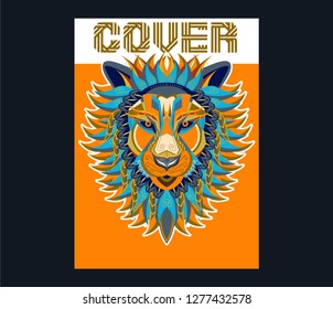 shape of lion head combined with colourful electronic board, concept of powerful technology - Vector