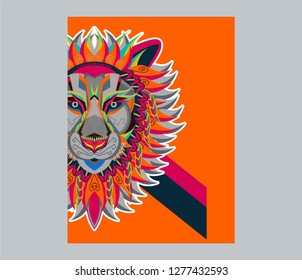 shape of lion head combined with colourful electronic board, concept of powerful technology - Vector