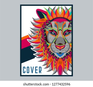 shape of lion head combined with colourful electronic board, concept of powerful technology - Vector