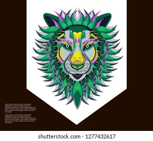 shape of lion head combined with colourful electronic board, concept of powerful technology - Vector