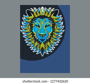 shape of lion head combined with colourful electronic board, concept of powerful technology - Vector