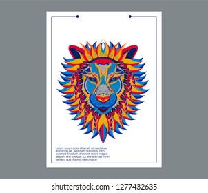 shape of lion head combined with colourful electronic board, concept of powerful technology - Vector
