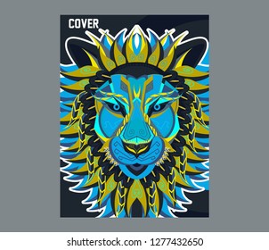 shape of lion head combined with colourful electronic board, concept of powerful technology - Vector