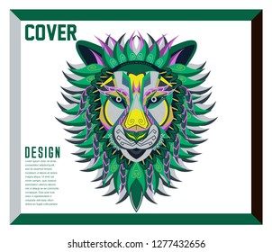 shape of lion head combined with colourful electronic board, concept of powerful technology - Vector