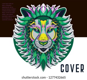 shape of lion head combined with colourful electronic board, concept of powerful technology - Vector