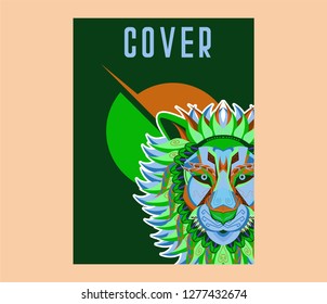 shape of lion head combined with colourful electronic board, concept of powerful technology - Vector