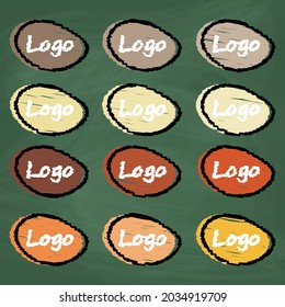 Shape logos set Icon design, Colorful chalk. Draw a picture on the blackboard.