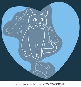 shape love with cat pattern, vector illustration, cute abstract style
