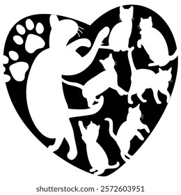 shape love with cat pattern, vector illustration, cute abstract style
