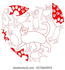 shape love with cat pattern, vector illustration, cute abstract style
