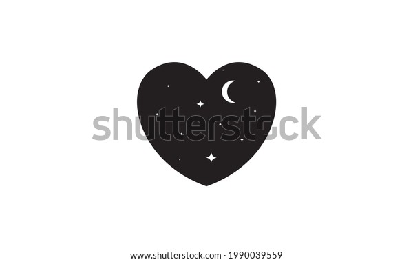 shape love dark night with moon logo vector icon\
illustration design