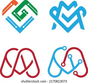 Shape love lines with letter m logo symbol vector icon illustration graphic design