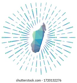 Forma de Madagascar, arrebato poligonal. Mapa del país con coloridos rayos de estrellas. ilustración de Madagascar en digital, tecnología, internet, estilo de red. Ilustración vectorial.
