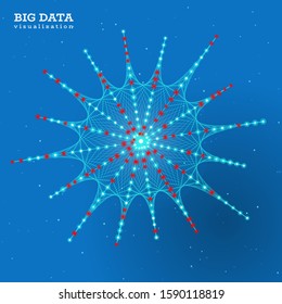 A shape made from technological lines. Big data innovation technology. Blockchain network analysis. Ai tech futuristic wireframe. Artificial intelligence. Vector illustration on blue background