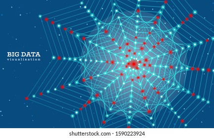 A shape made from technological lines. Big data innovation technology. Blockchain network analysis. Ai tech futuristic wireframe. Artificial intelligence. Vector illustration on blue background