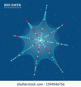 A shape made from technological lines. Big data innovation technology. Blockchain network analysis. Ai tech futuristic wireframe. Artificial intelligence. Vector illustration on blue background