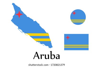 Shape map and flag of Aruba country. Eps.file.