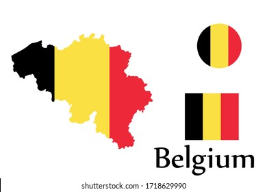 Shape map and flag of Belgium country. Eps.file.
