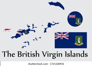 Shape map and flag of the British Virgin Island country. Eps.file.