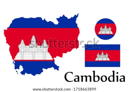 Shape map and flag of Cambodia country. Eps.file.