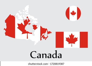 Shape map and flag of Canada country. Eps.file.