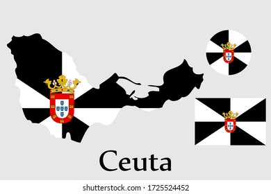 Shape map and flag of Ceuta country. Eps.file.