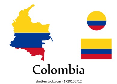 Mapa de formas y bandera del país colombiano. Eps.file.