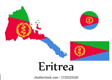 Mapa de forma y bandera del país eritreo. Eps.file.